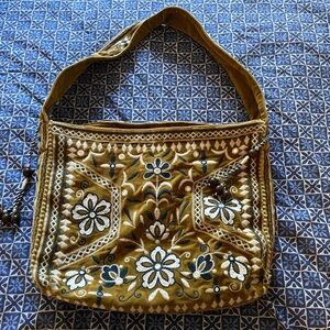 Free People Mustard Floral Embroidered Shoulder Bag